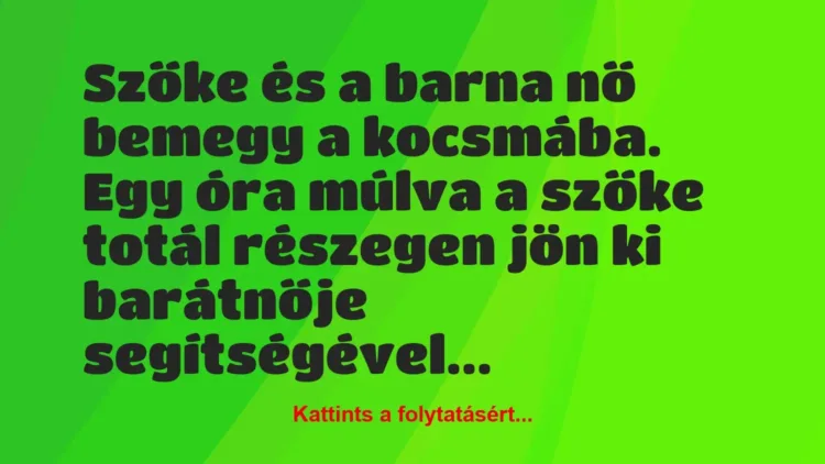 Vicc: Szőke és a barna nő bemegy a kocsmába. Egy óra múlva a szőke totál… Vicc: Szőke és a barna nő bemegy a kocsmába. Egy óra múlva a szőke totál…