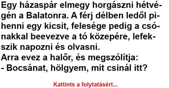 Vicc: Egy házaspár elmegy horgászni hétvégén a Balatonra Vicc: Egy házaspár elmegy horgászni hétvégén a Balatonra