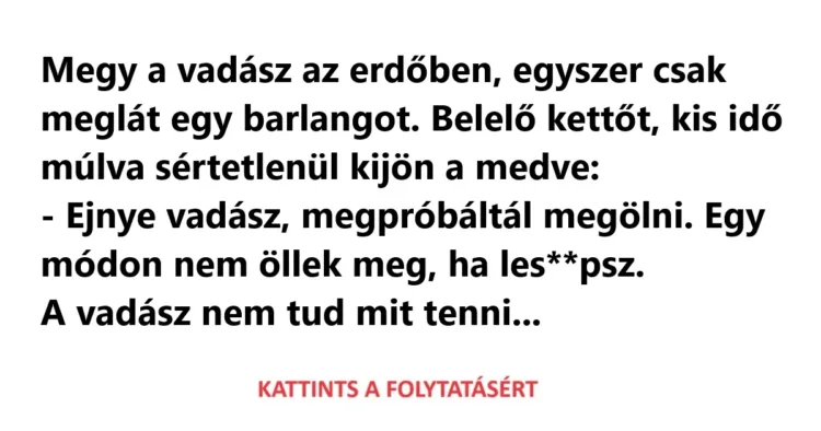 Vicc: Megy a vadász az erdőben, egyszer csak meglát egy Vicc: Megy a vadász az erdőben, egyszer csak meglát egy barlangot
