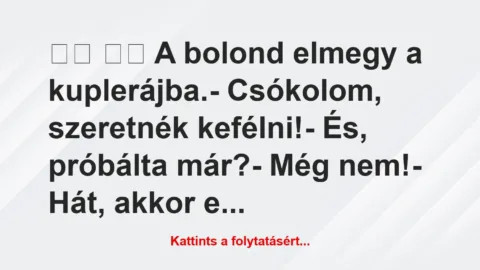 Vicc: 
		  
		  A bolond elmegy a kuplerájba.- Csókolom,…