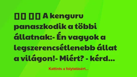 Vicc: 
		  
		  A kenguru panaszkodik a többi állatnak:- Én…