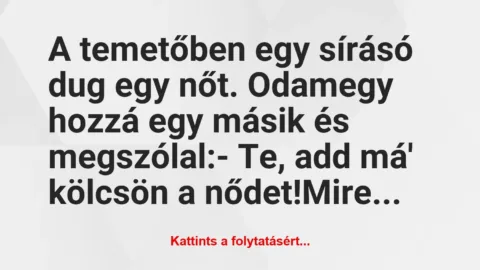 Vicc: A temetőben egy sírásó dug egy nőt. Odamegy hozzá egy másik és…