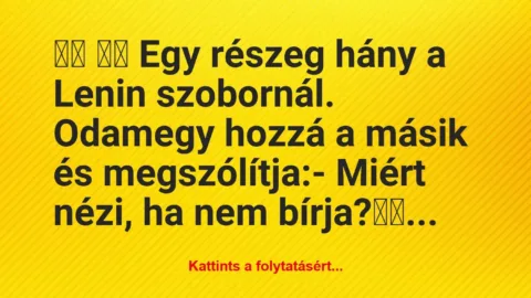 Vicc: 
		  
		  Egy részeg hány a Lenin szobornál. Odamegy hozzá …