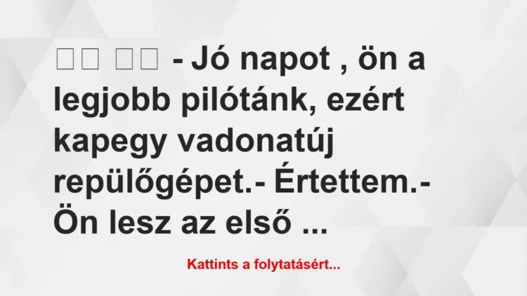 Vicc:
– Jó napot , ön a legjobb pilótánk, ezért… Vicc:
– Jó napot , ön a legjobb pilótánk, ezért…