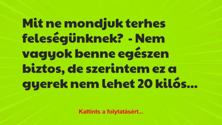 Vicc: Mit ne mondjuk terhes feleségünknek?
– Nem vagyok benne egészen… Vicc: Mit ne mondjuk terhes feleségünknek?
– Nem vagyok benne egészen…