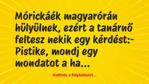 Vicc: Mórickáék magyarórán hülyülnek, ezért a tanárnő feltesz nekik egy…