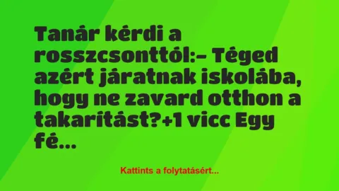Vicc: Tanár kérdi a rosszcsonttól:

– Téged azért járatnak iskolába,…