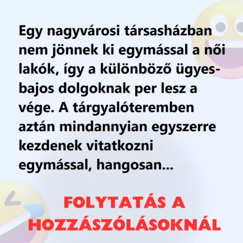 Vicc: Egy nagyvárosi társasházban nem jönnek ki egymással a női lakók