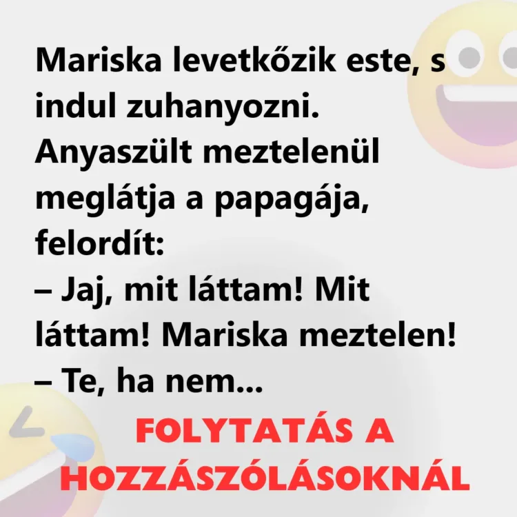 Vicc: Mariska zuhanyozni indul Vicc: Mariska zuhanyozni indul