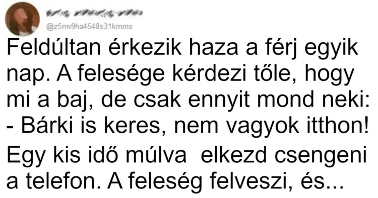 Vicc: POÉN: Feldúltan érkezik haza a férj Vicc: POÉN: Feldúltan érkezik haza a férj