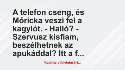 Vicc: A telefon cseng, és Móricka veszi fel a kagylót.
– Halló?
– Szervusz…