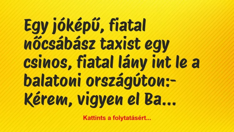 Vicc: Egy jóképű, fiatal nőcsábász taxist egy csinos, fiatal lány int le a… Vicc: Egy jóképű, fiatal nőcsábász taxist egy csinos, fiatal lány int le a…