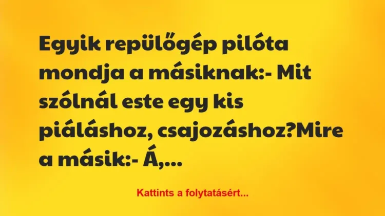 Vicc: Egyik repülőgép pilóta mondja a másiknak:
– Mit szólnál este egy… Vicc: Egyik repülőgép pilóta mondja a másiknak:
– Mit szólnál este egy…