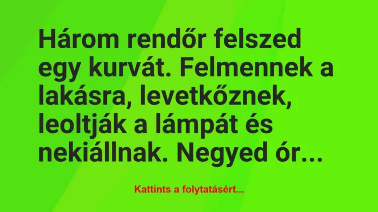 Vicc: Három rendőr felszed egy kurvát. Felmennek a lakásra, levetkőznek,… Vicc: Három rendőr felszed egy kurvát. Felmennek a lakásra, levetkőznek,…