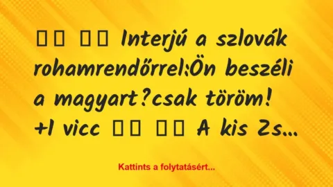 Vicc: 
		  
		  Interjú a szlovák rohamrendőrrel:Ön beszéli a…