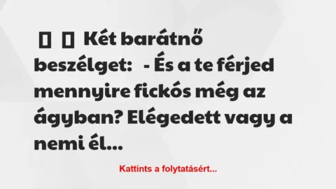 Vicc: 
	    	    Két barátnő beszélget:


– És a te férjed mennyire…