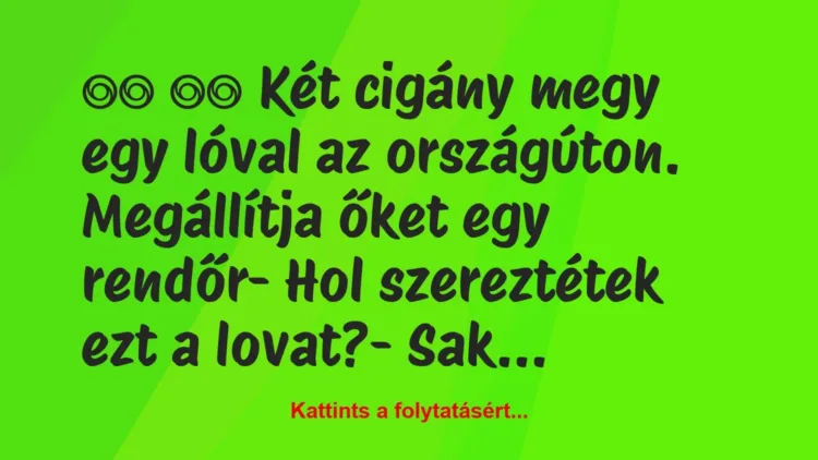 Vicc:
Két cigány megy egy lóval az országúton…. Vicc:
Két cigány megy egy lóval az országúton….