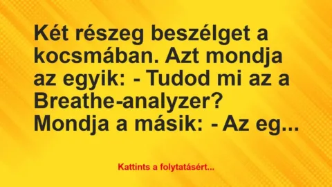 Vicc: Két részeg beszélget a kocsmában. Azt mondja az egyik:
– Tudod mi az…