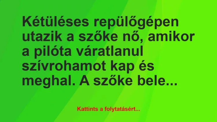 Vicc: Kétüléses repülőgépen utazik a szőke nő, amikor a pilóta váratlanul… Vicc: Kétüléses repülőgépen utazik a szőke nő, amikor a pilóta váratlanul…