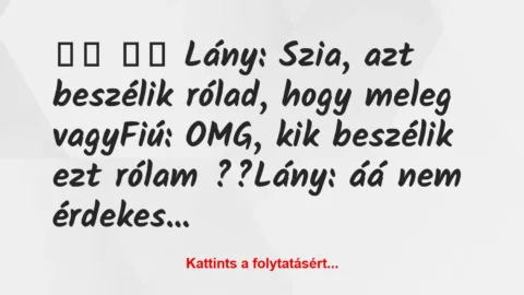 Vicc: 
		  
		  Lány: Szia, azt beszélik rólad, hogy meleg…