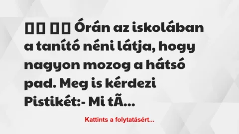 Vicc: 
		  
		  Órán az iskolában a tanító néni látja, hogy…