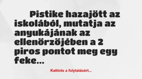 Vicc: 
	    	    Pistike hazajött az iskolából, mutatja az anyukájának az…