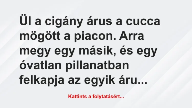 Vicc: Ül a cigány árus a cucca mögött a piacon. Arra megy egy másik, és egy… Vicc: Ül a cigány árus a cucca mögött a piacon. Arra megy egy másik, és egy…