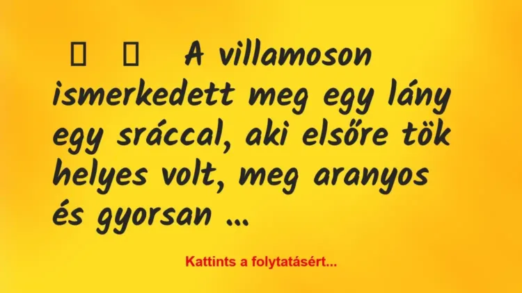 Vicces történet:
A villamoson ismerkedett meg egy lány … Vicces történet:
A villamoson ismerkedett meg egy lány …