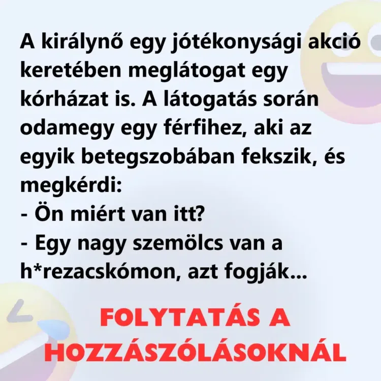 A királynő egy jótékonysági akció keretében meglátogat egy kórházat Az előkelő királynő és a zacskósztori – egy kórház jótékony látogatásának humoros története