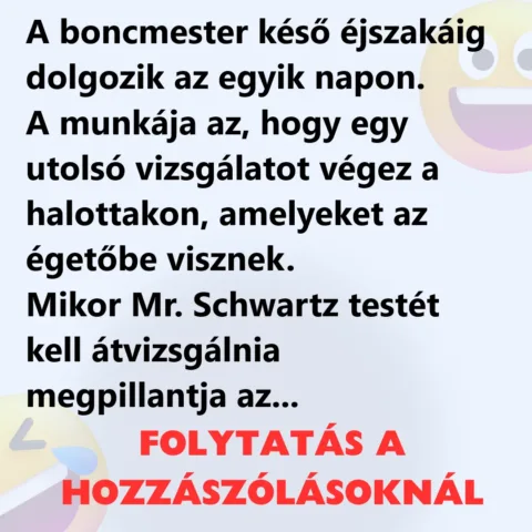 Vicc: A boncmester késő éjszakáig dolgozik az egyik napon Vicc: A boncmester késő éjszakáig dolgozik az egyik napon
