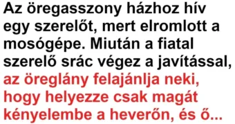 Vicc: Az öregasszony házhoz hív egy szerelőt, mert elromlott a... Vicc: Az öregasszony házhoz hív egy szerelőt, mert elromlott a…