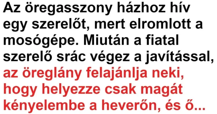 Vicc: Az öregasszony házhoz hív egy szerelőt, mert elromlott a... Vicc: Az öregasszony házhoz hív egy szerelőt, mert elromlott a…