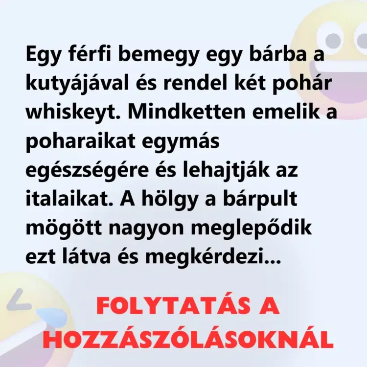 Vicc: Egy férfi bemegy egy bárba a kutyájával Vicc: Egy férfi bemegy egy bárba a kutyájával