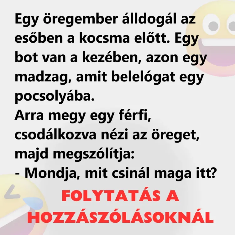 Vicc: Egy öregember álldogál az esőben a kocsma előtt Vicc: Egy öregember álldogál az esőben a kocsma előtt