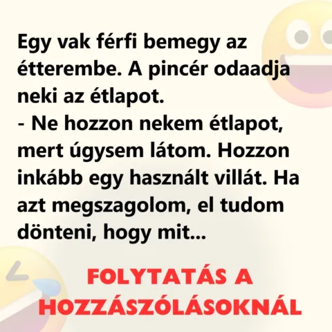 Vicc: Egy vak férfi bemegy az étterembe