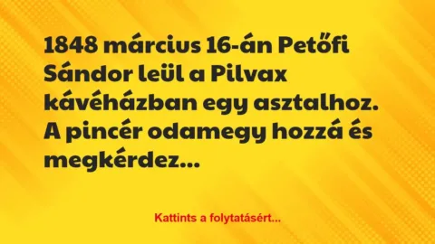 Vicc: 1848 március 16-án Petőfi Sándor leül a Pilvax kávéházban egy…