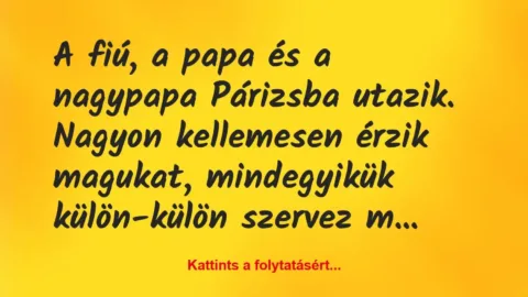 Vicc: A fiú, a papa és a nagypapa Párizsba utazik. Nagyon kellemesen érzik…
