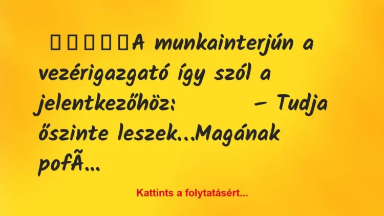 Vicc: A munkainterjún a vezérigazgató így szól a jelentkezőhöz: Vicc: A munkainterjún a vezérigazgató így szól a jelentkezőhöz: