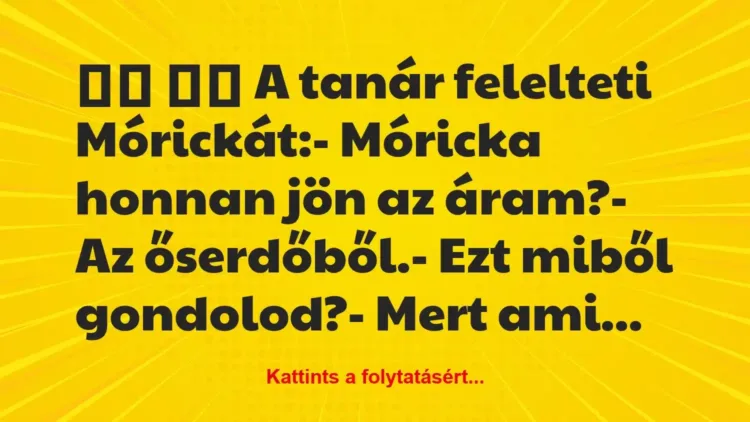 Vicc:
A tanár felelteti Mórickát:- Móricka honnan… Vicc:
A tanár felelteti Mórickát:- Móricka honnan…