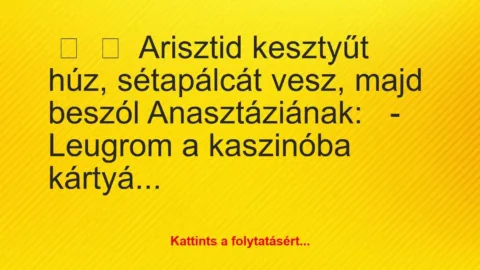 Vicc: 
	    	    Arisztid kesztyűt húz, sétapálcát vesz, majd beszól…
