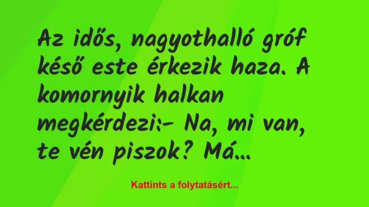 Vicc: Az idős, nagyothalló gróf késő este érkezik haza. A komornyik halkan… Vicc: Az idős, nagyothalló gróf késő este érkezik haza. A komornyik halkan…