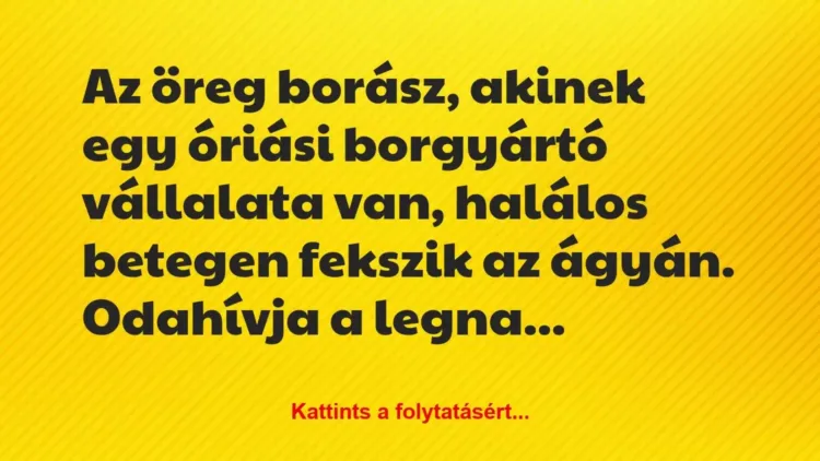 Vicc: Az öreg borász, akinek egy óriási borgyártó vállalata van, halálos… Vicc: Az öreg borász, akinek egy óriási borgyártó vállalata van, halálos…