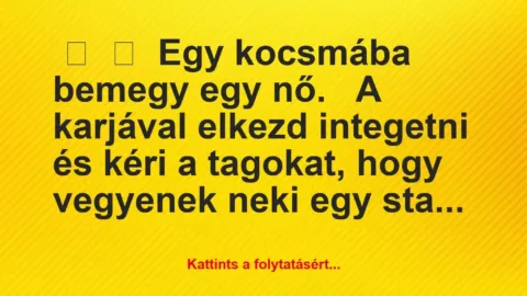 Vicc: 
	    	    Egy kocsmába bemegy egy nő.


A karjával elkezd…