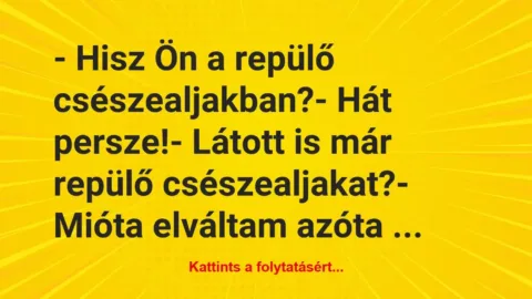 Vicc: – Hisz Ön a repülő csészealjakban?

– Hát persze!

– Látott is…