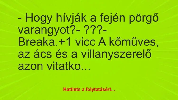 Vicc: – Hogy hívják a fején pörgő varangyot?
– ???
– Breaka. Vicc: – Hogy hívják a fején pörgő varangyot?
– ???
– Breaka.