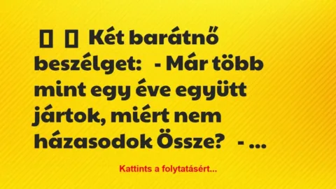 Vicc: 
	    	    Két barátnő beszélget:


– Már több mint egy éve…