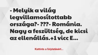 Vicc: – Melyik a világ legvillamosítottabb országa?

– ???

-…