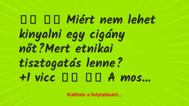 Vicc:
Miért nem lehet kinyalni egy cigány nőt?Mert … Vicc:
Miért nem lehet kinyalni egy cigány nőt?Mert …