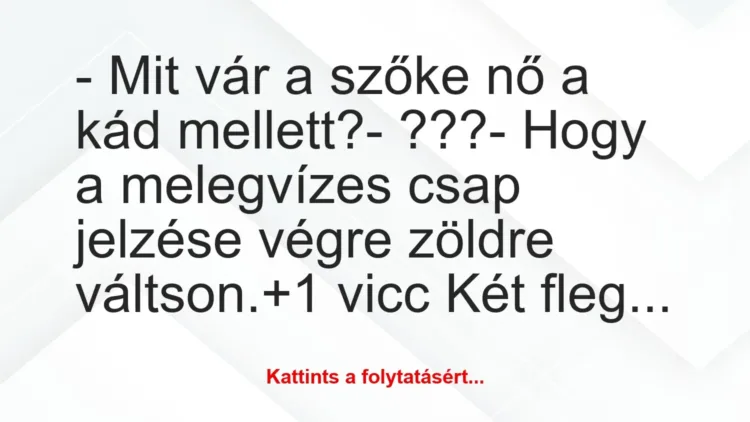 Vicc: – Mit vár a szőke nő a kád mellett?
– ???
– Hogy a… Vicc: – Mit vár a szőke nő a kád mellett?
– ???
– Hogy a…