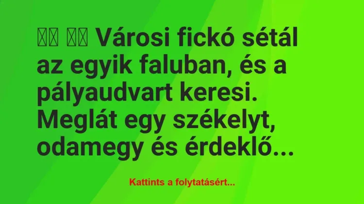 Vicc:
Városi fickó sétál az egyik faluban, és a… Vicc:
Városi fickó sétál az egyik faluban, és a…